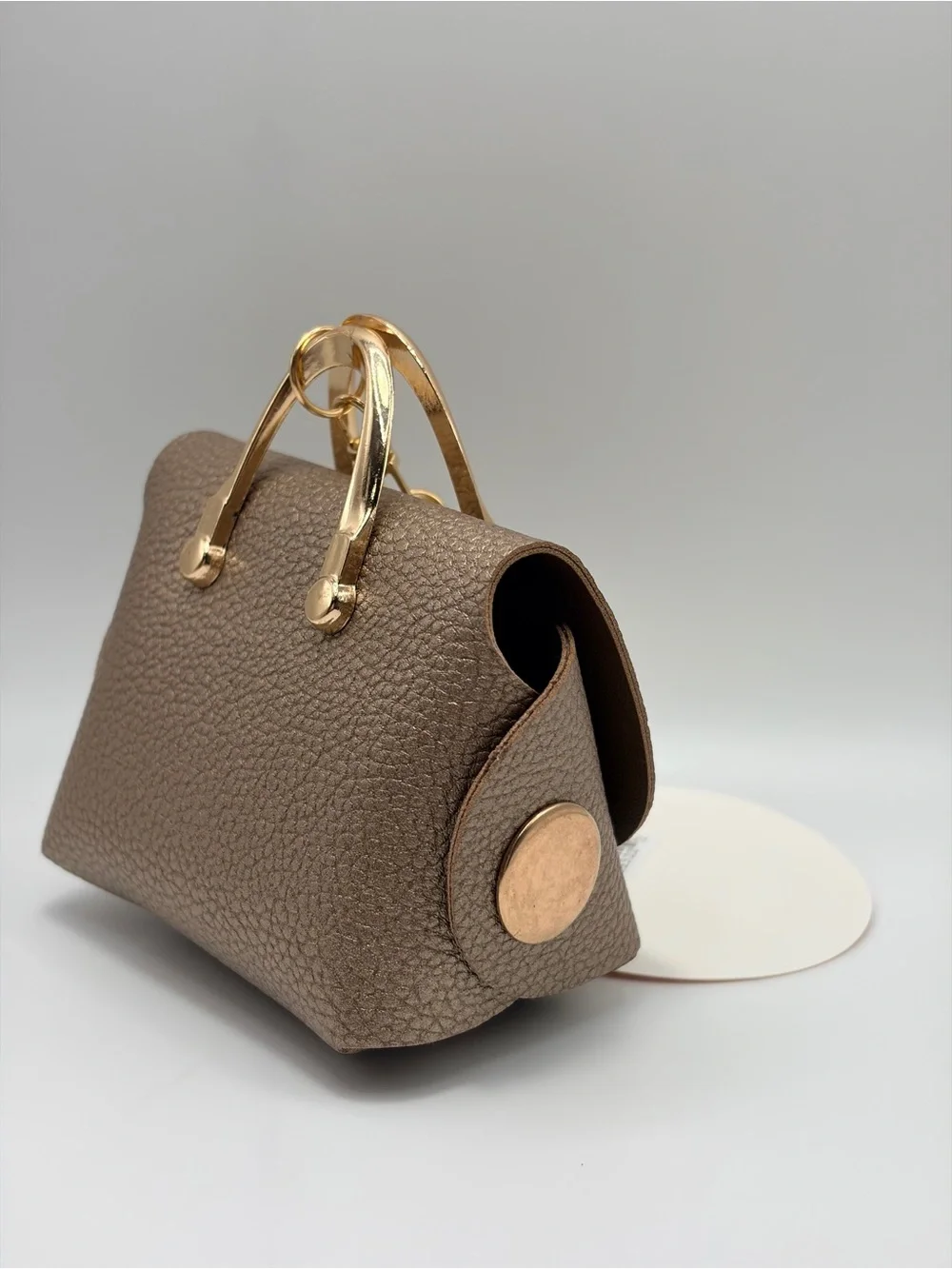 Mini Textured Metallic Brown Bag Charm Keychain